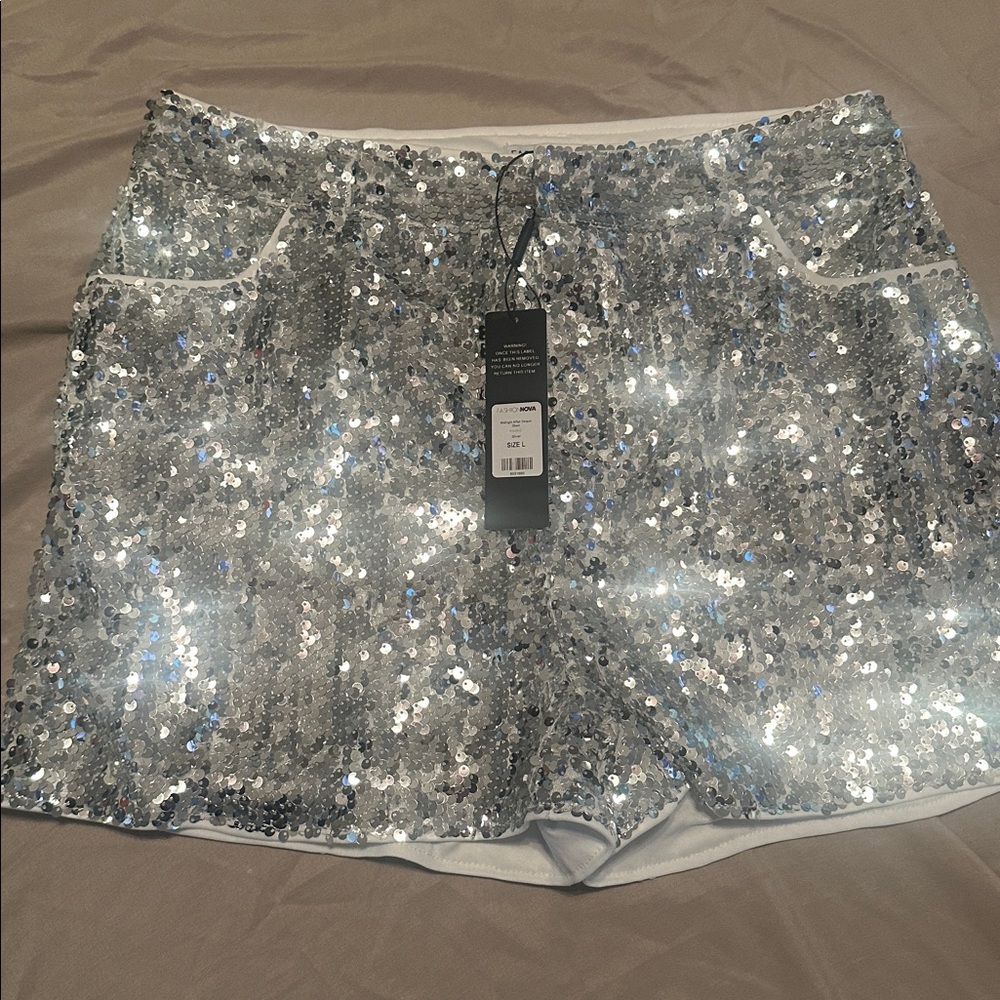 Sparkling Silver Sequin Shorts